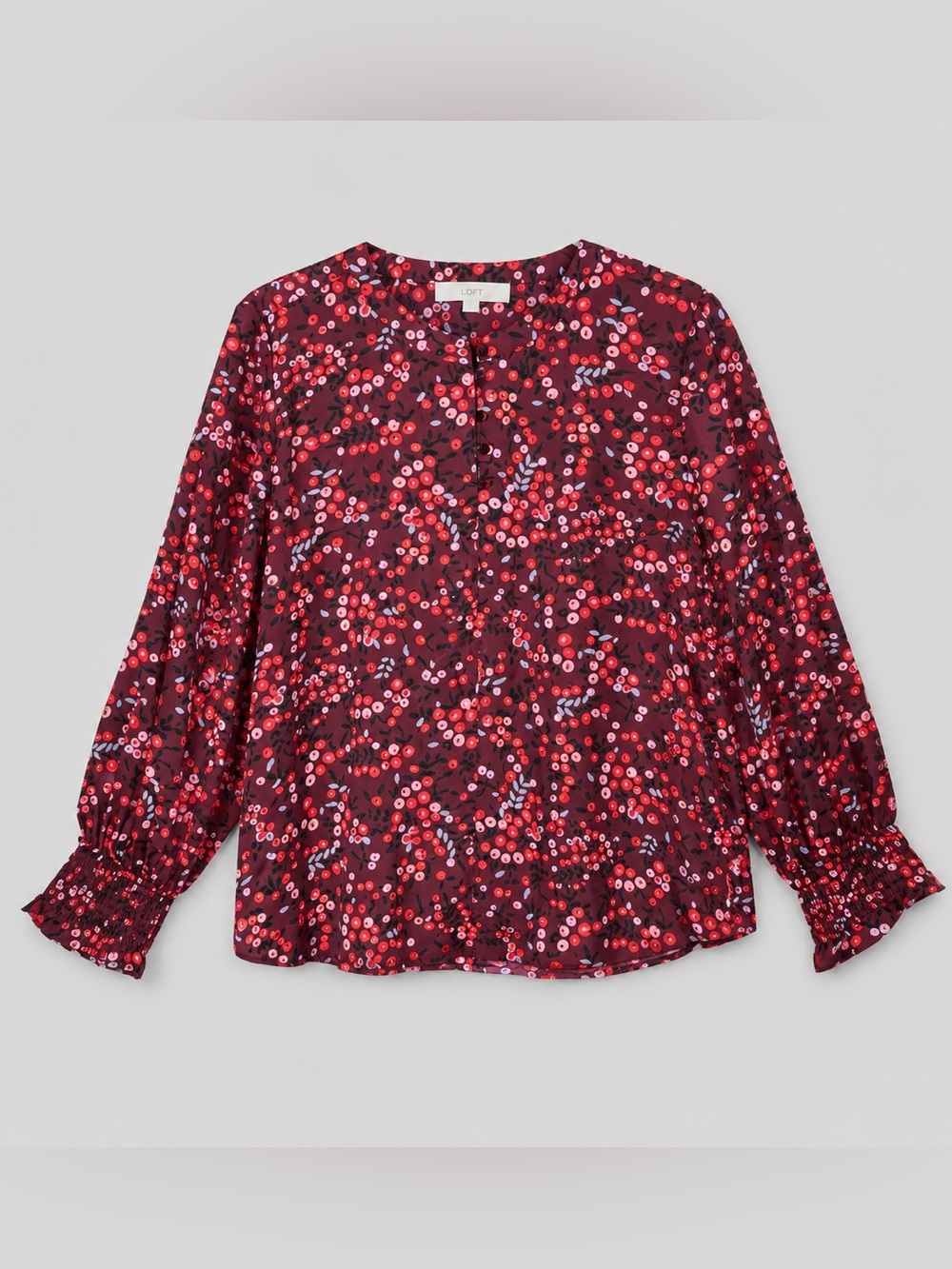 Loft Womens Peasant Floral Blouse Top Large Prairie Career Long Sleeve Flowy